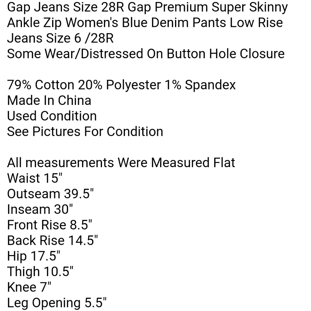 Gap Jeans Size 28R Gap Premium Super Skinny Ankle Zip Women's Blue Denim Pants Low Rise - Image 8