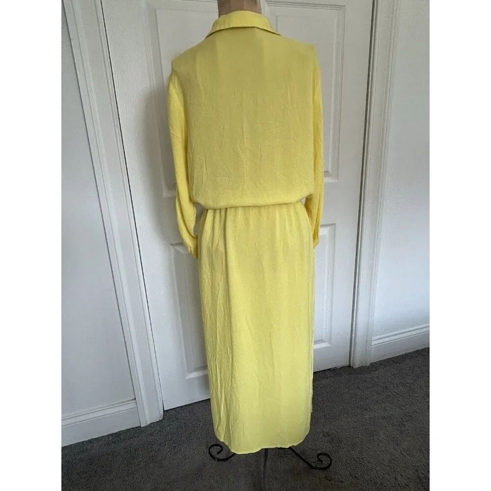 Sita Murt Yellow Linen Blend Button Front Drawstring Waist Midi Shirt Dress 40/8 - Image 7