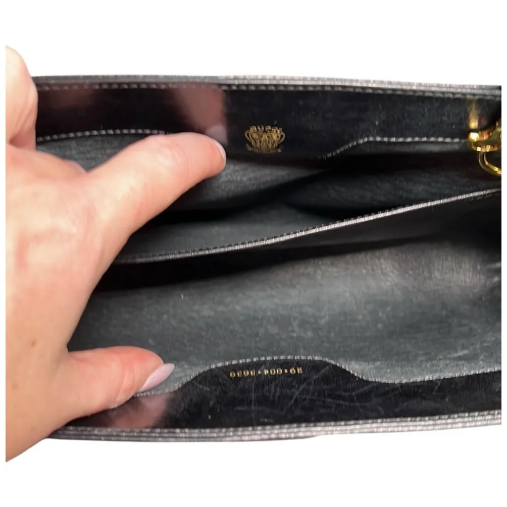 Gucci Vintage Clutch Gold Tone Clip Closure Black Suede leather COA - Image 6