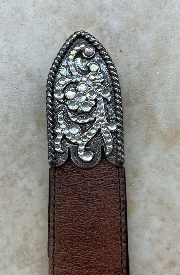 Belt Full Grain Leather Rhinestone Buckle Western 711123 Brown Size 30 - Image 10