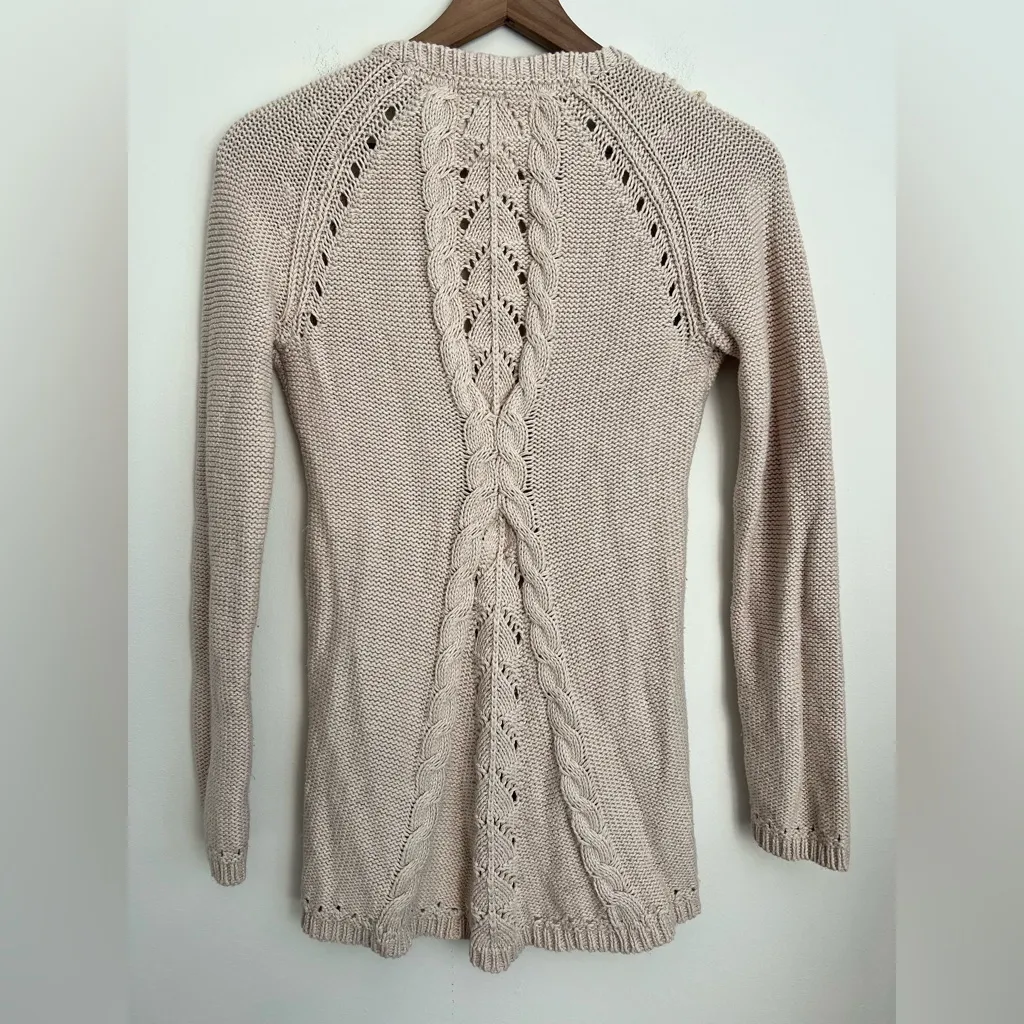 Angel of the North Anthropologie Lace Crochet Cable Knit Boho Sweater Cardigan S - Image 3