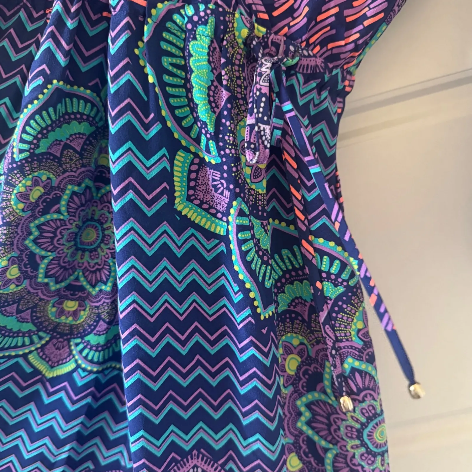 Alice & Trixie sz L Womens 100% Silk Multicolor Floral Chevron Maxi Dress Boho - Image 6