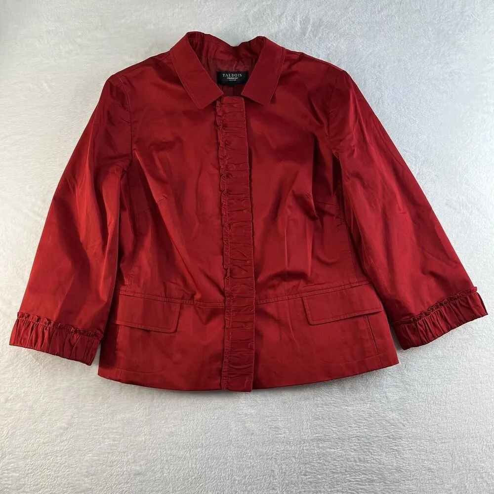 Talbots 14P Petites Dress Jacket Long Sleeve Snap Front Collared Red Women's - Image 2
