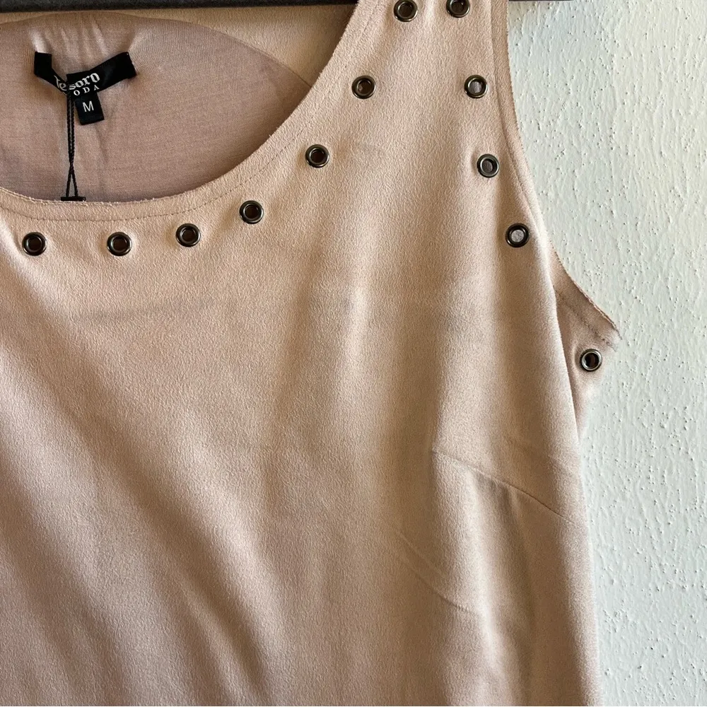 Tesoro Moda Dress Pink Sand Faux Suede w/Grommets Sleeveless Mini Dress Sz M NWT - Image 3
