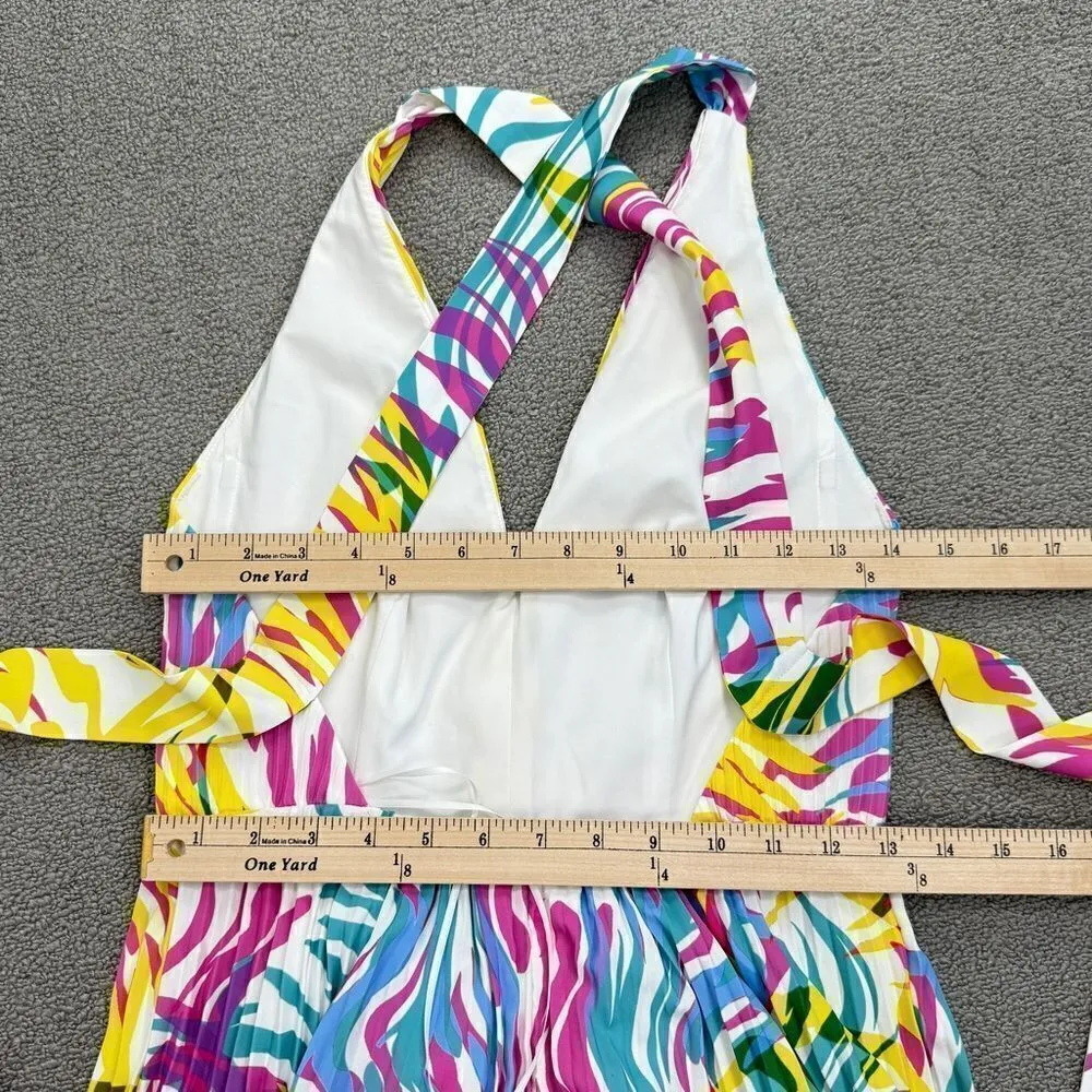 Milly Oria Waves of Zerbra Pleated Halter Maxi Dress Yellow Pink Multi Size 4 - Image 15