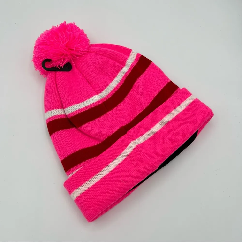 Spyder Jacquard Logo Bryte Bubble Striped Fleece Lined Pom-Pom Beanie Hat - Image 4