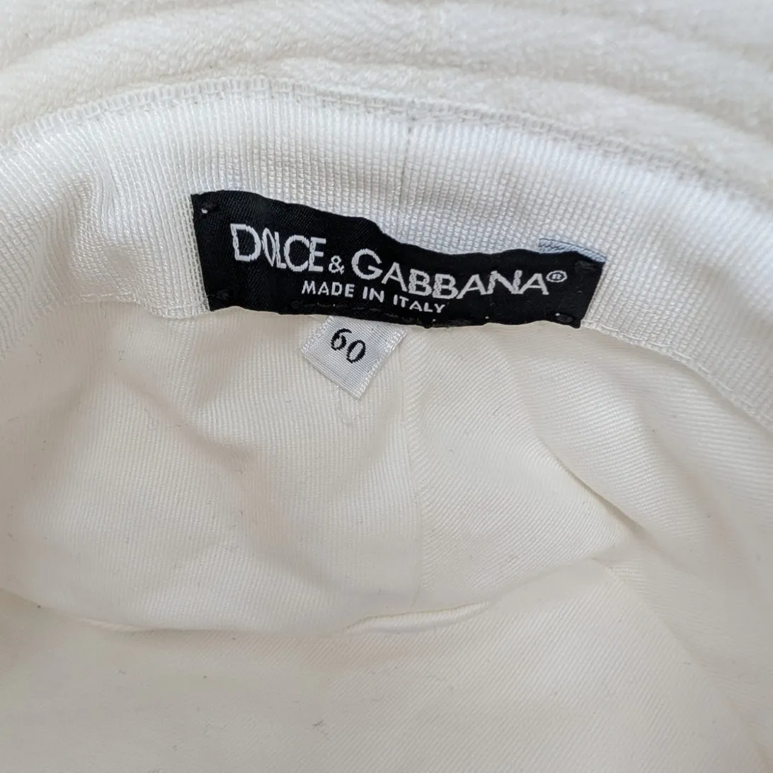 Dolce & Gabbana White Terry Cloth Bucket Hat Size 60 Made in Italy - Image 3