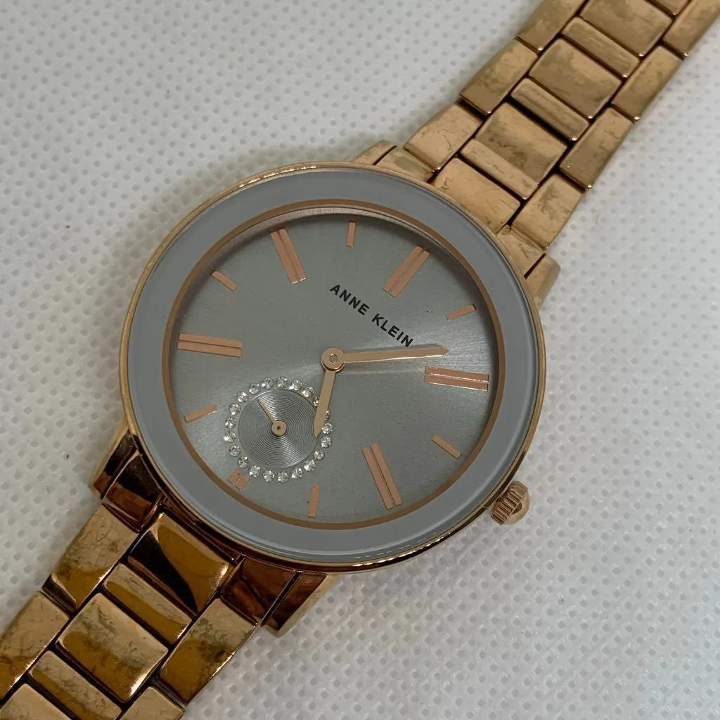 Anne Klein women watch rose gold tone small second 35mm round quartz running - Image 2