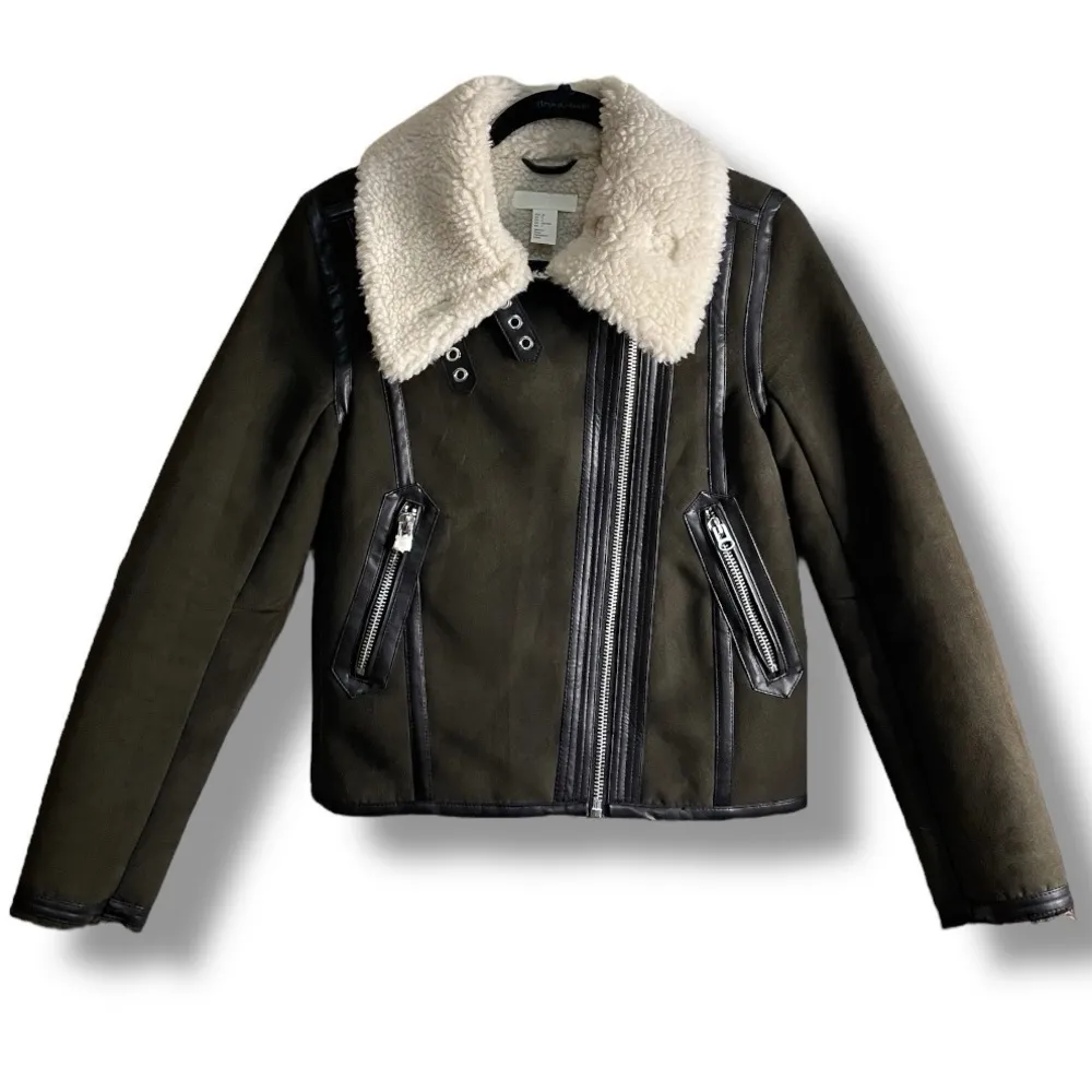 Aviator Bomber Jacket Coat Khaki Army Green Women’s Size XS - Image 3