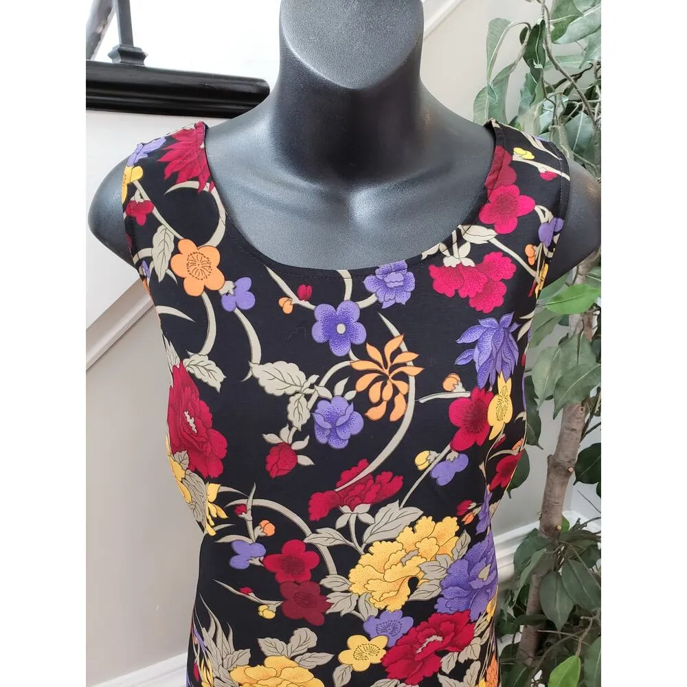 JM Collection M Black Floral Sleeveless Sheath Dress Midi Stretchy Pullover - Image 6