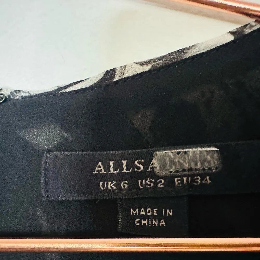 ALLSAINTS Lizia Wing Silver Studded Black Floral Asymmetrical Rocker Dress Size2 - Image 7