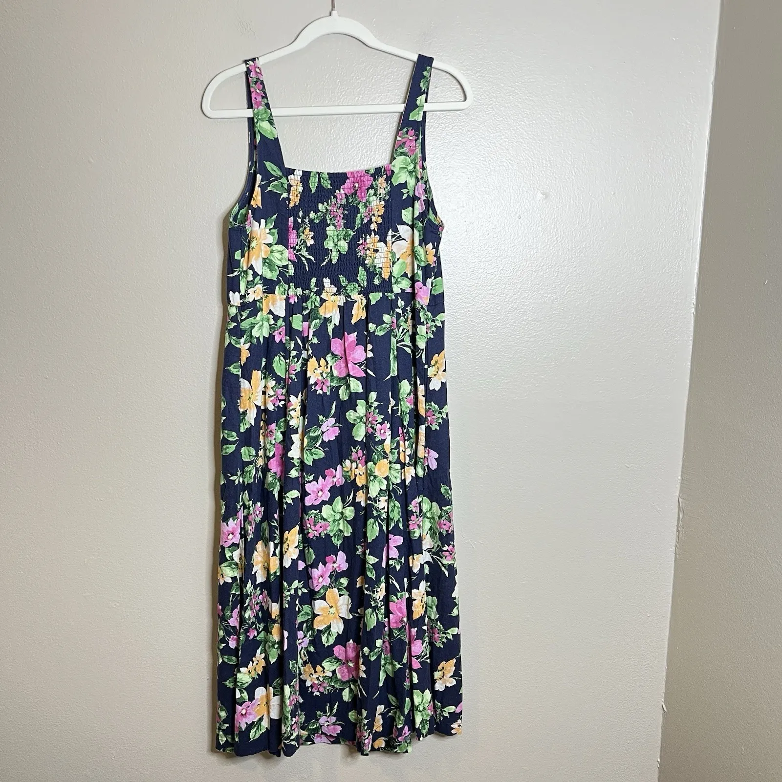 old navy fit and flare dress large Floral Dark Midi Linen Wedding Coquette Girly - Image 9