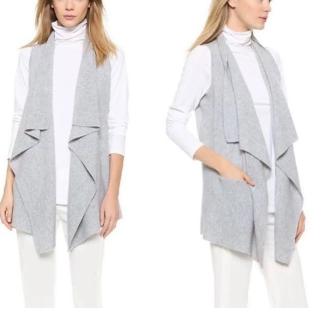 Vince Wool Cashmere Blend Sweater Vest Grey Heather Steel Draped Pocket Size XS - Image 2