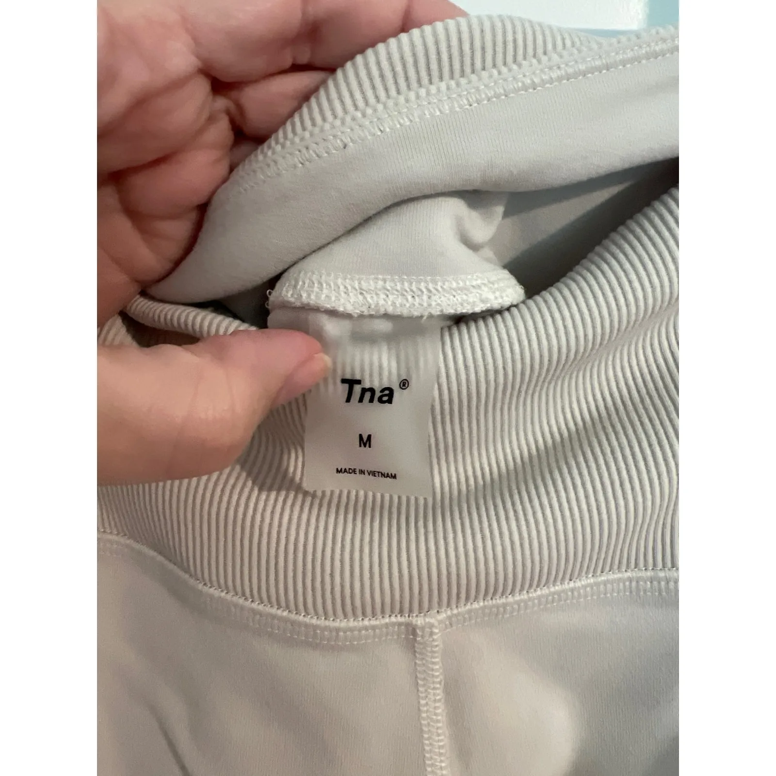 Tna Pull On High Waisted Ribbed Waistband Workout Ankle Leggings Bone Women's M Size M - Image 3