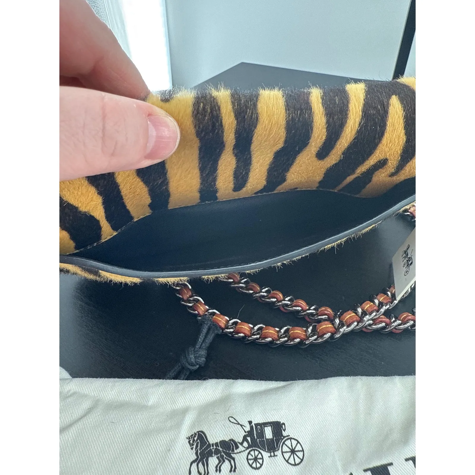 New Coach Dinky Tiger Haircalf Shoulder Bag 38209 Chain Strap Orange Black - Image 10