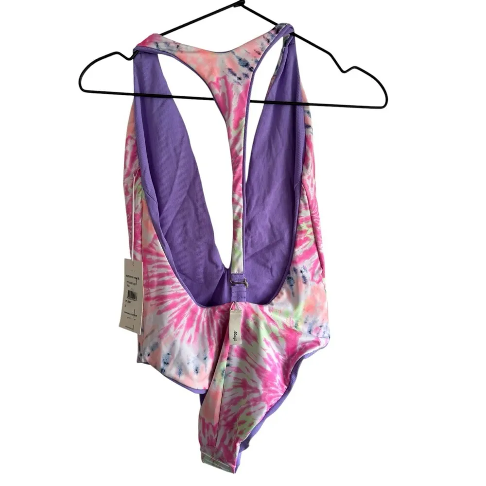 Maaji‎ Deep Scoop Tie Dye Reversible One Piece Swimsuit Small Pink Purple Halter - Image 2