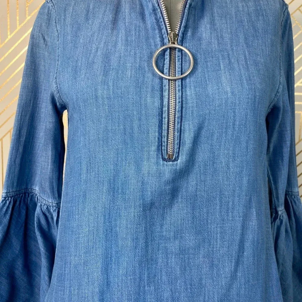 BLANKNYC Good Behavior Chambray Bell‎ Sleeve Dress Blue Size XS - Image 5