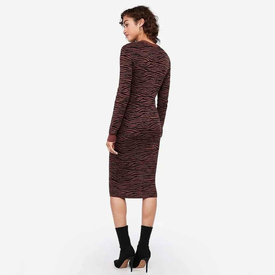 Express Negin Mirsalehi Anima Brown/Black Long Sleeve Sweater Midi Dress Small - Image 7