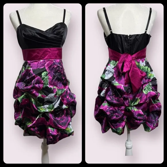 NEW Iz Beyer Y2K Floral Bubble Dress Juniors Size 11 Prom Party HoCo Retro Black - Image 2