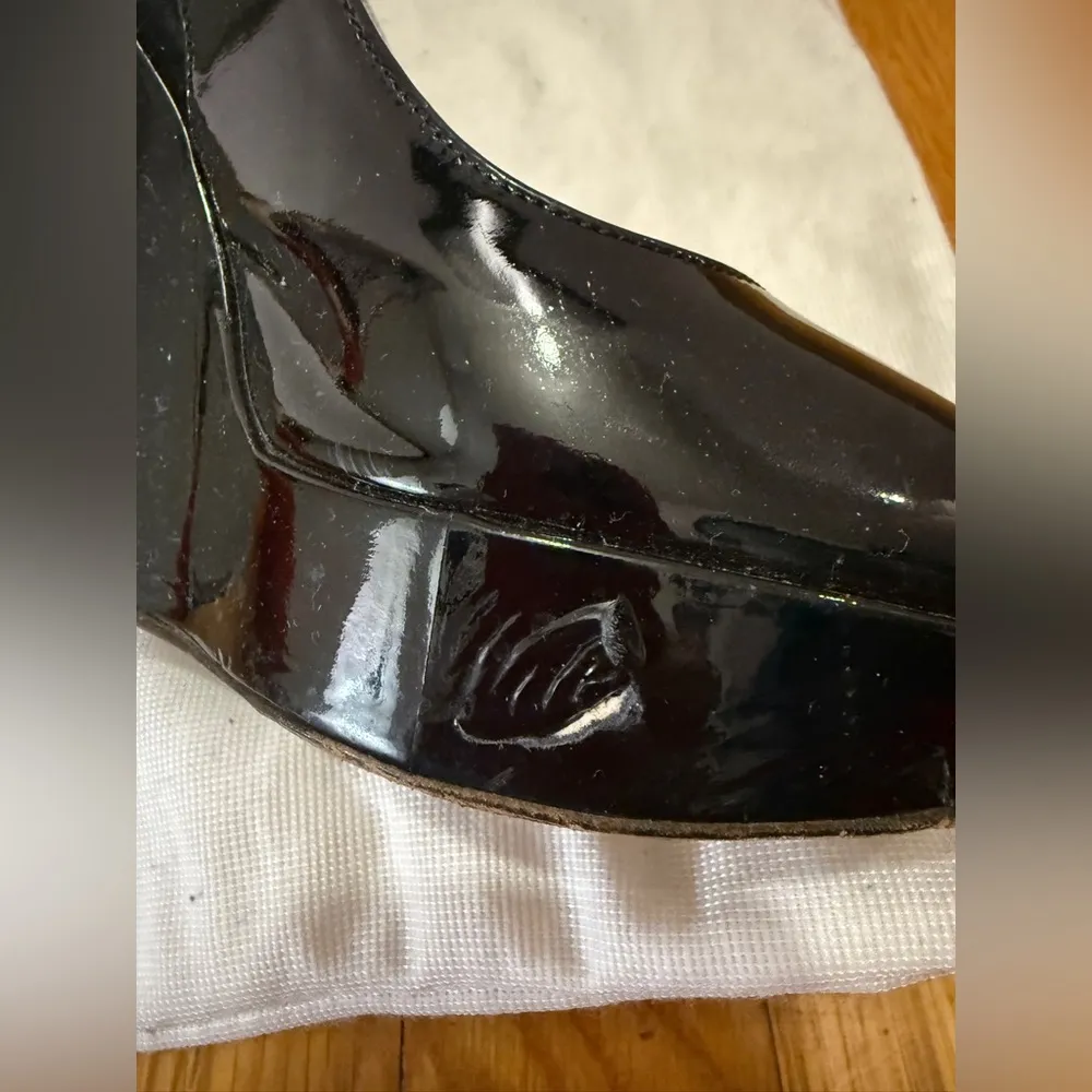 Dolce & Gabbana Black Patent Leather Wedge Slingback Shoes 37 D&G VINTAGE Y2K - Image 7