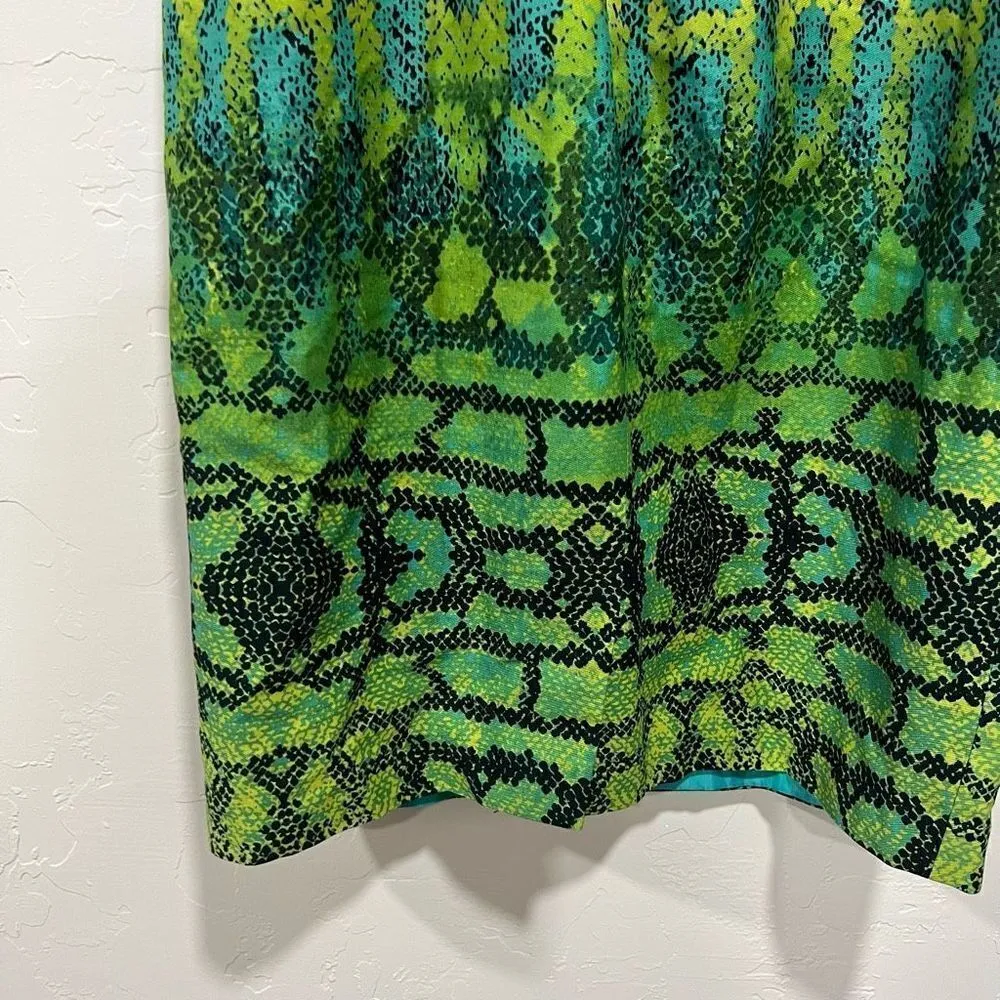 Muse Women's Cotton SL Dress Blue Green Reptile Print w/ Cutout Back Size 4 - Image 4