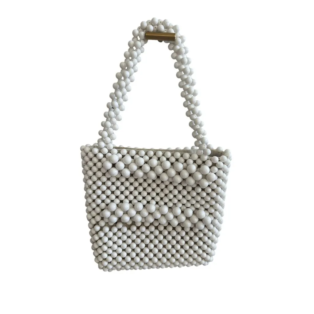 MNG MANGO White Beaded Double Strap Tote Bag - Image 3