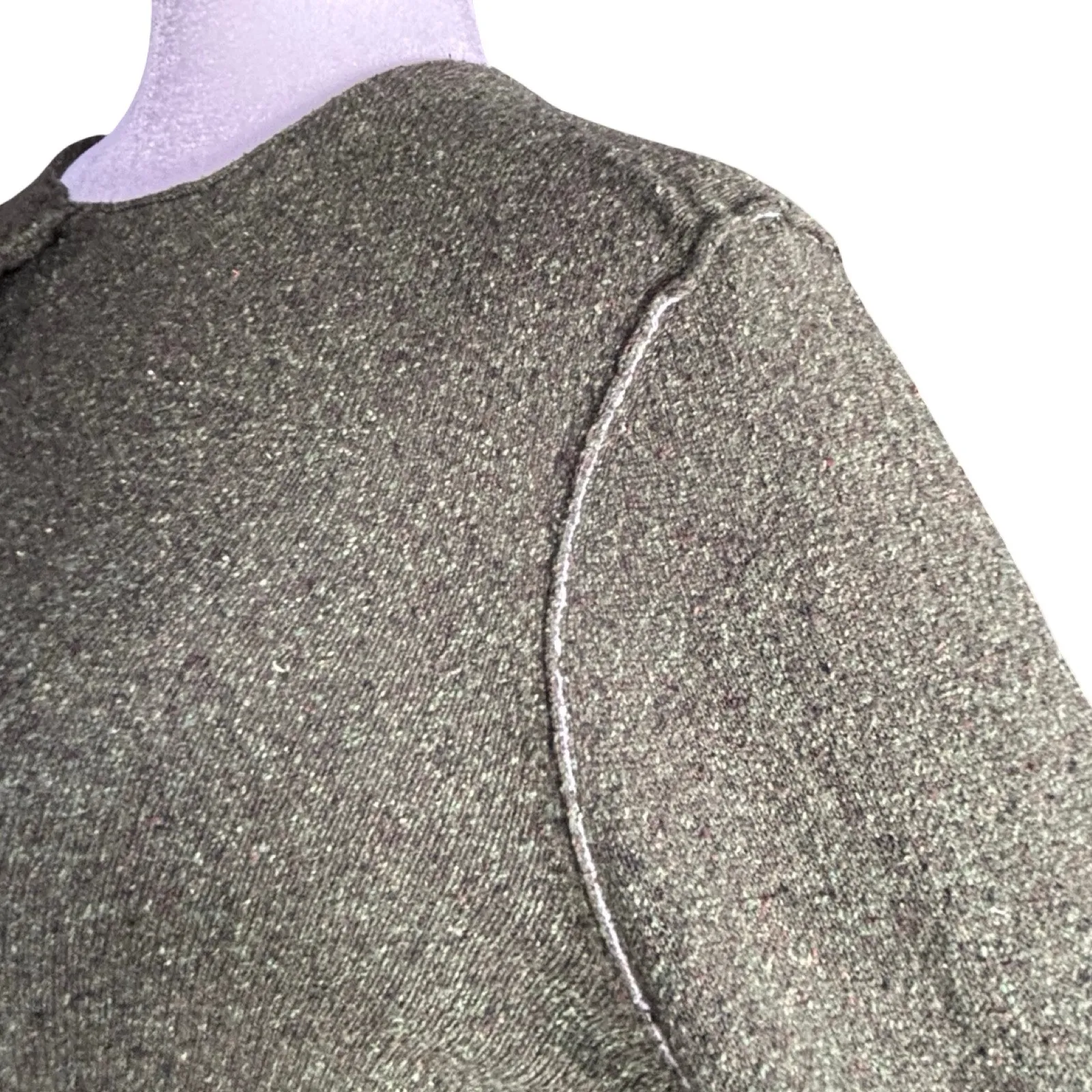 SOH 100 Percent Silk Green Fleck Button Front Knit Sweater Cardigan Medium - Image 5