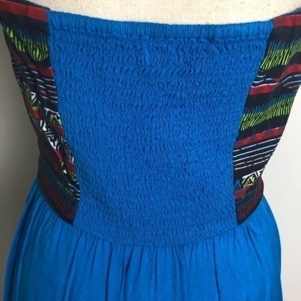 Silence+Noise Blue Aztec Print Strapless Dress Size L - Image 4