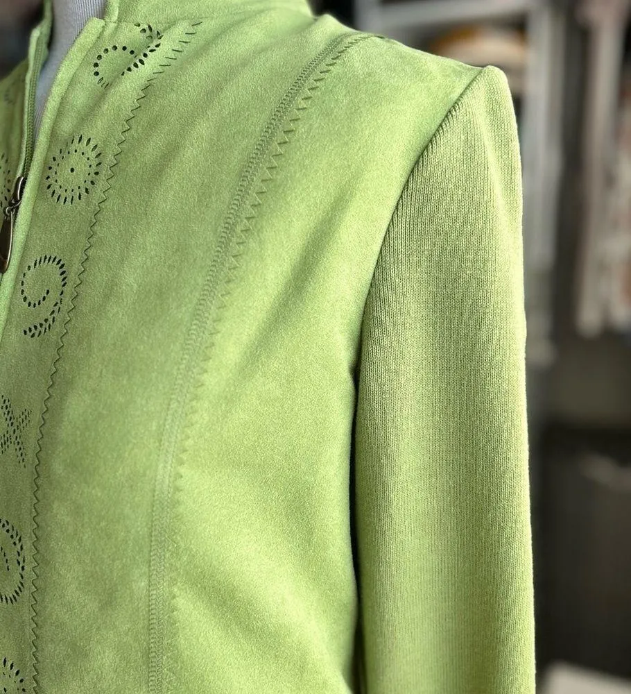 TanJay Faux Suede Green Zip Front Jacket PS Size undefined - Image 9