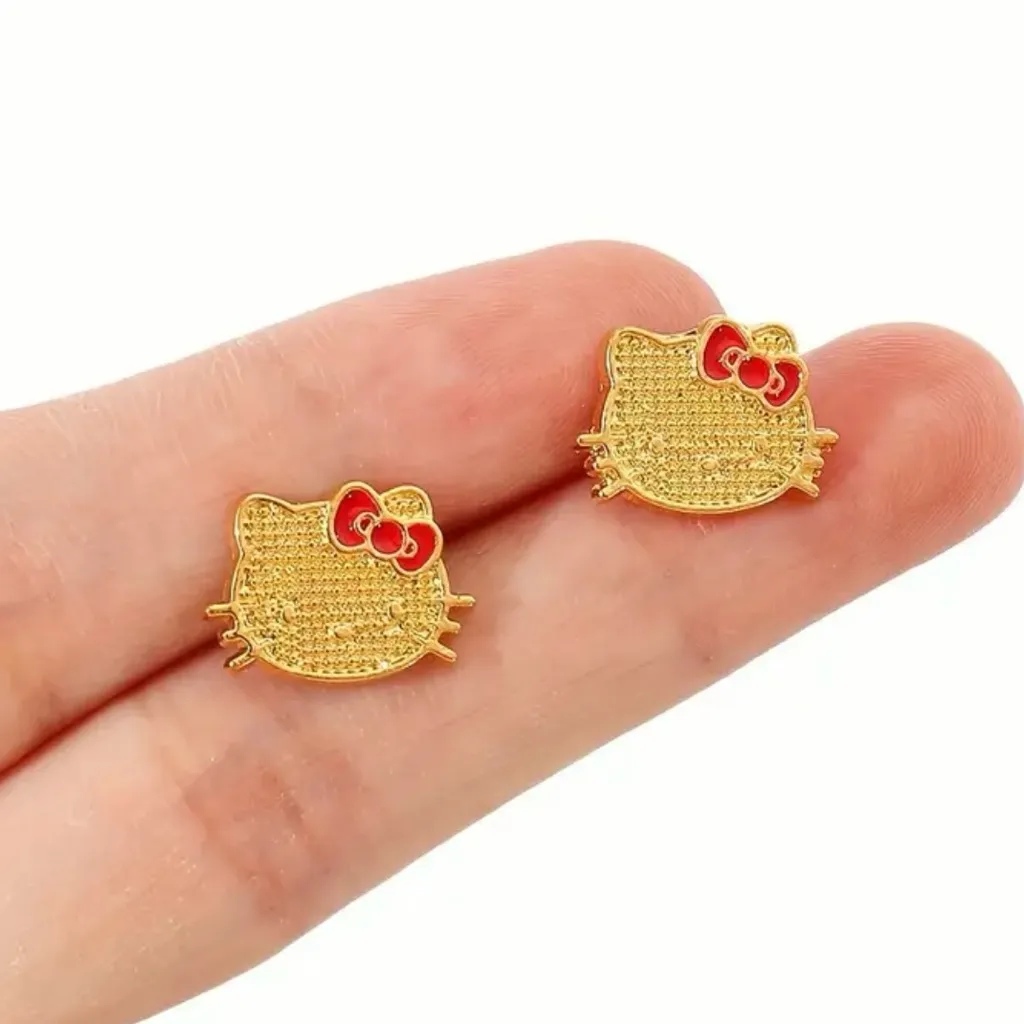 Hello Kitty Licensed 14k Gold Plated with Red Bow Stud Earrings NWT - Image 6
