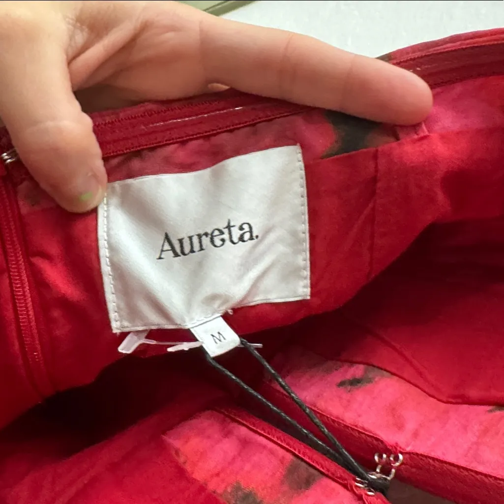 Aureta Alia Mini Dress Red Pink Black Tie Dye Bubble Strapless Rubellite M Size M - Image 5