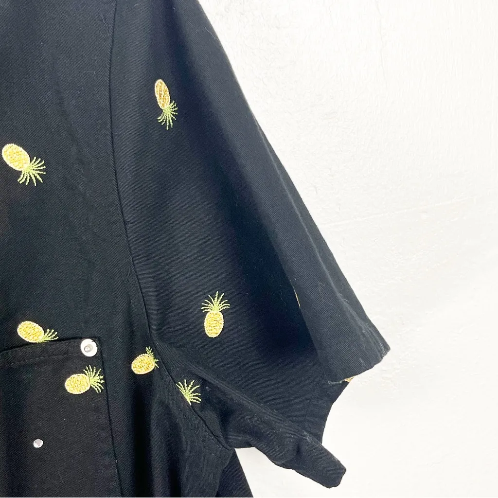 QUACKER FACTORY 100% Cotton Black Embroidered Pineapples Front Zip Shacket 1X - Image 9