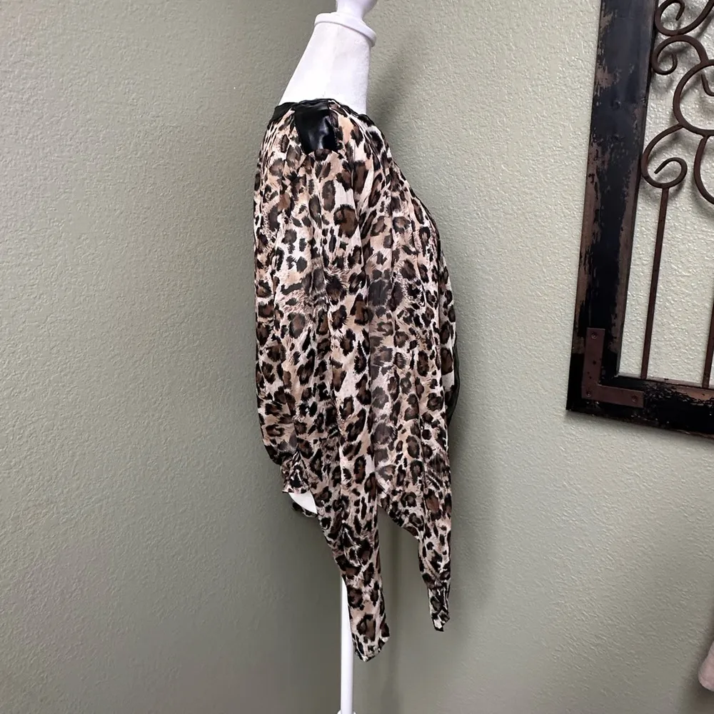 long sleeve asymmetrical open front leopard print sheer cardigan - Image 6