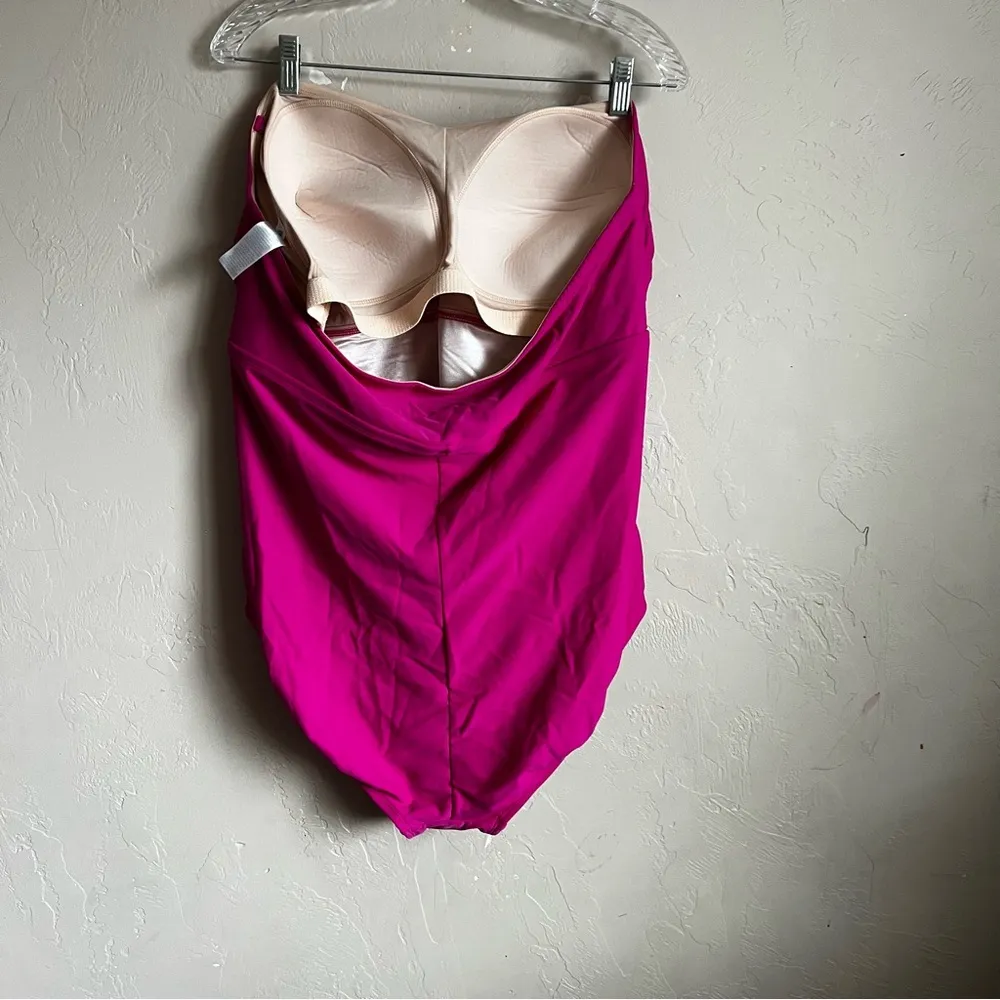 Pink Tummy Control Twist Front Full Coverage Strapless Bathingsuit - Image 6