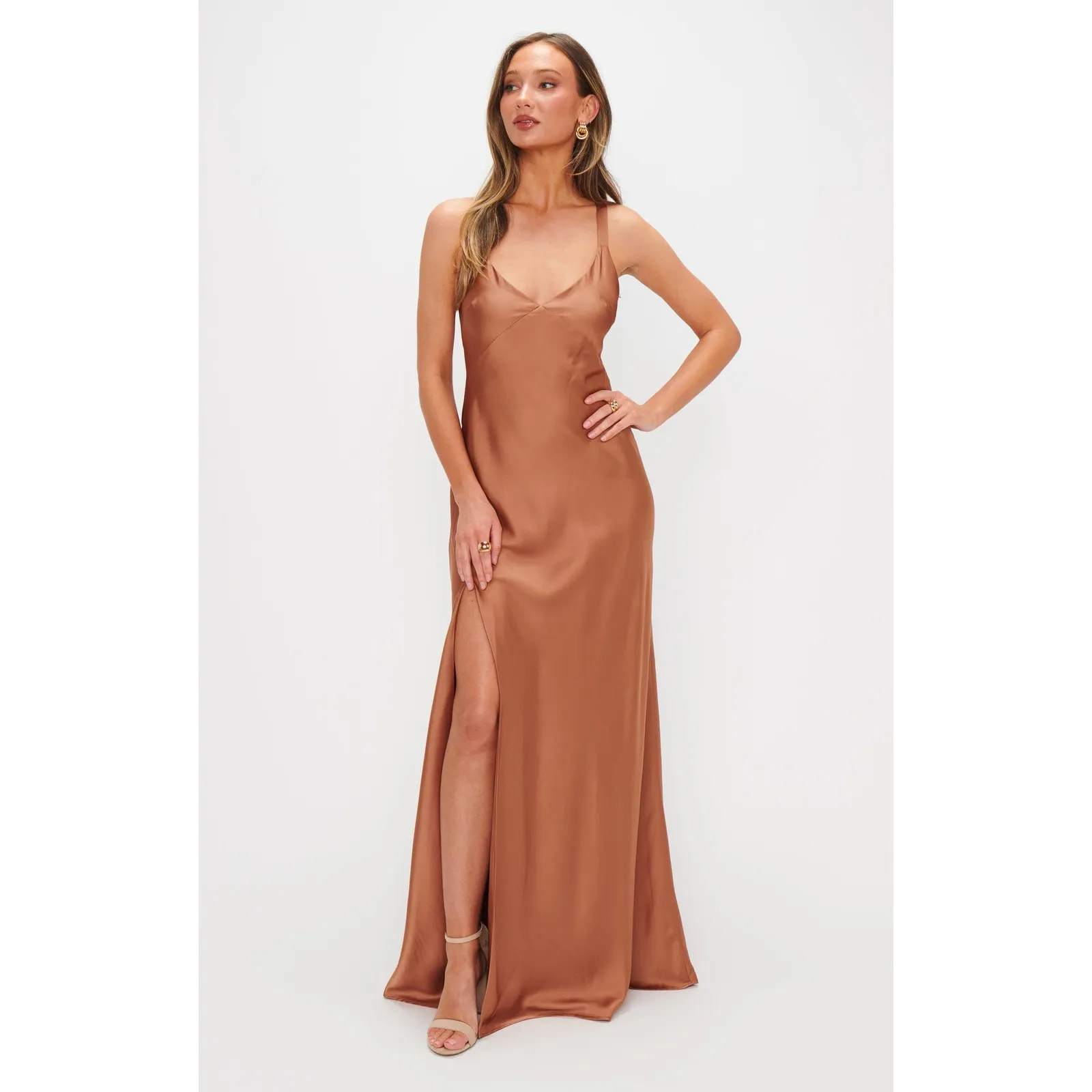 Show Me Your Mumu Anderson Maxi Dress in Copper Luxe Satin XS - Image 2