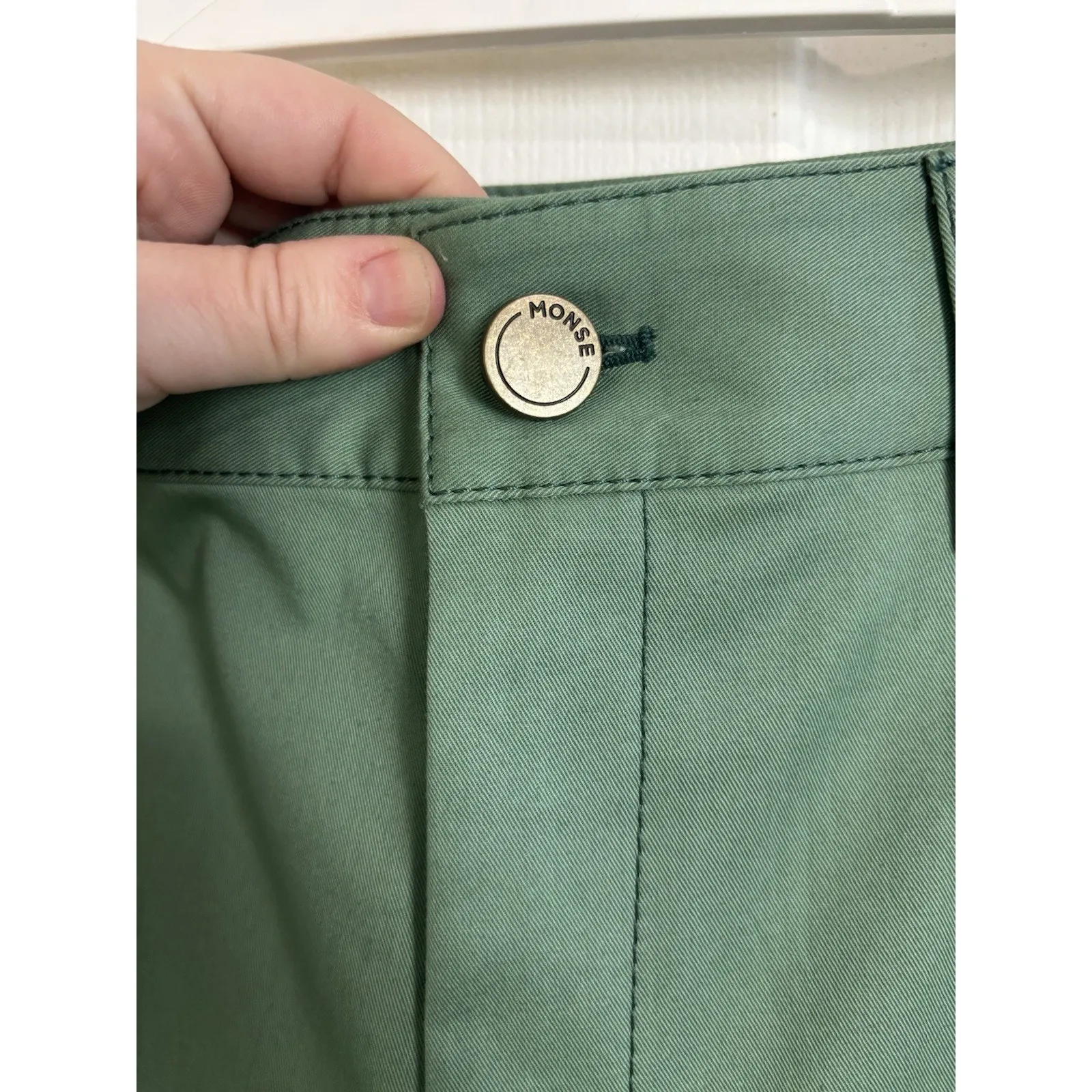 Monse Green Wide Leg High Rise Cropped Pants Size 2 Fringe Plaid Cuffed Abstract - Image 4