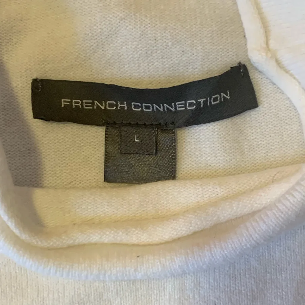 French Connection Sweater Large White and Black Striped Mock Turtleneck - Image 2