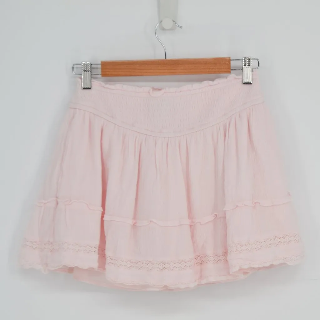 Hollister Ultra High Rise Flare Skirt Pink Women's M Smocked Lace Coquette Liner - Image 3