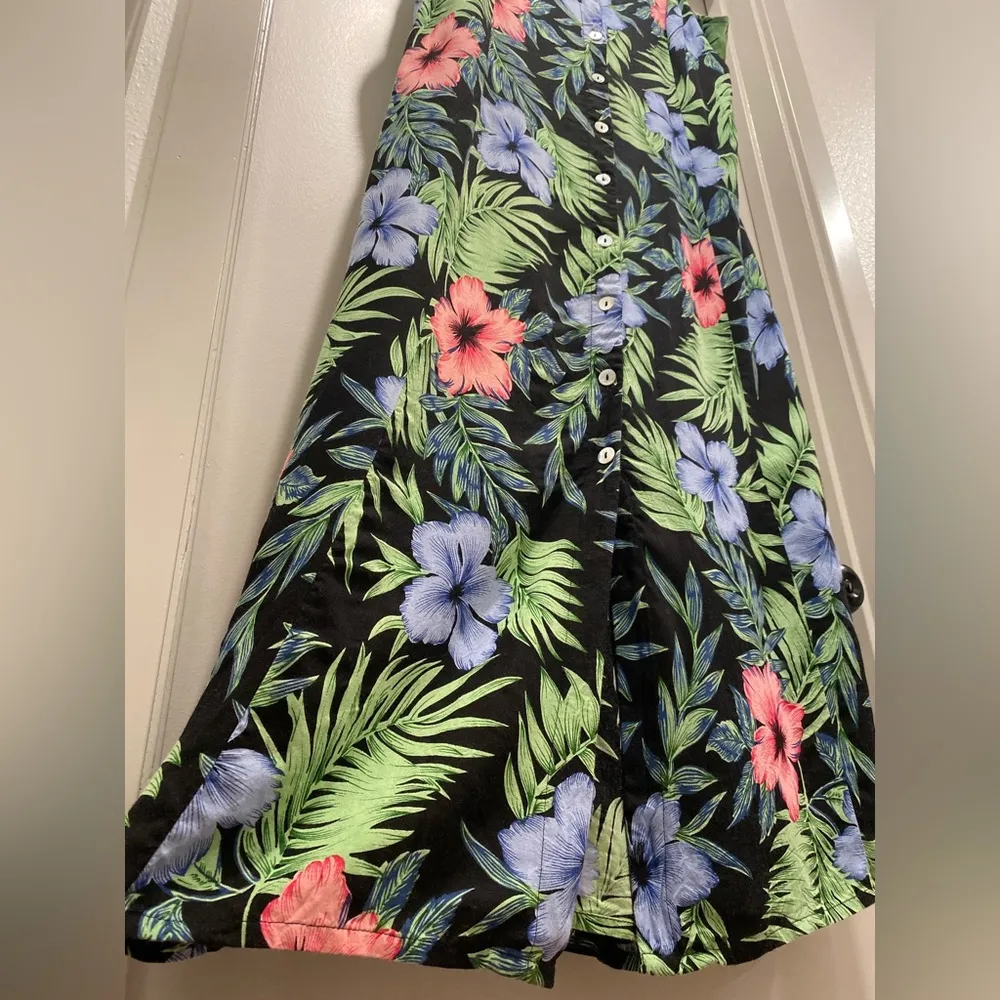 VTG 90s Koret Black Hawaiian Tropical Floral Button - Image 11