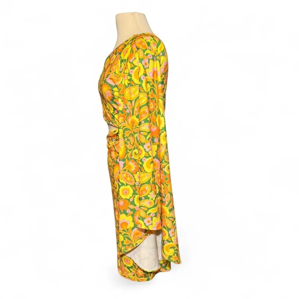 Alexia Admor yellow floral print one shoulder resort vacation dress Size Medium - Image 5