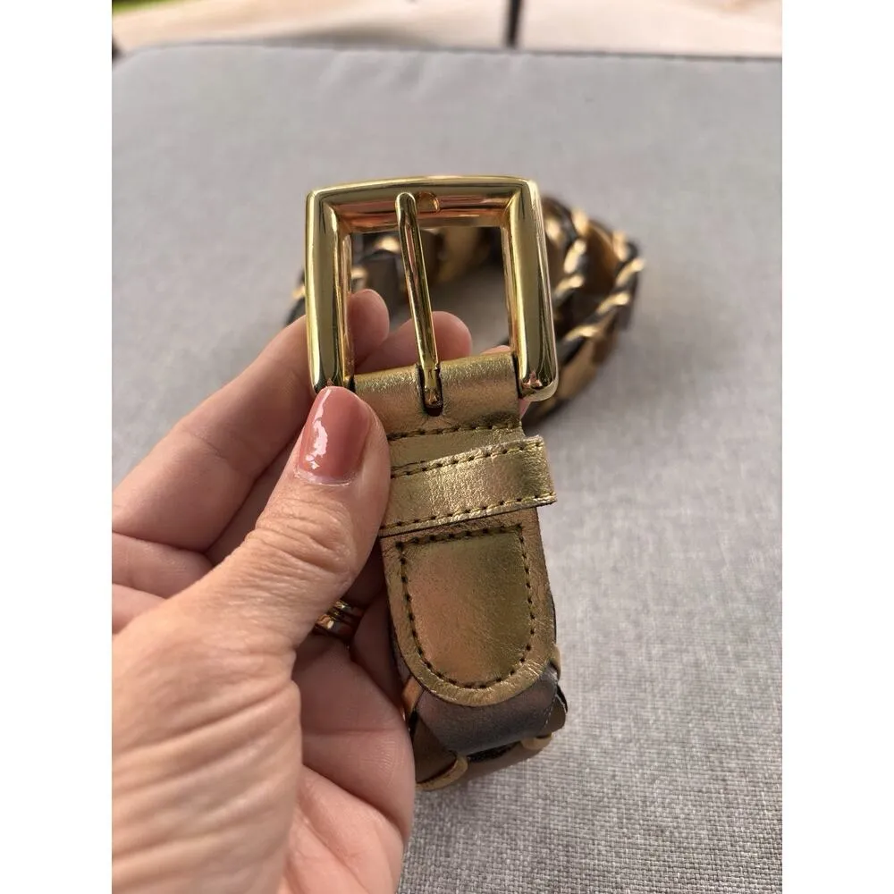 Vintage R.O.C. 90s Brown Gold Braided Belt Sz M/L Copper Gold Brown Boho 41118 - Image 3