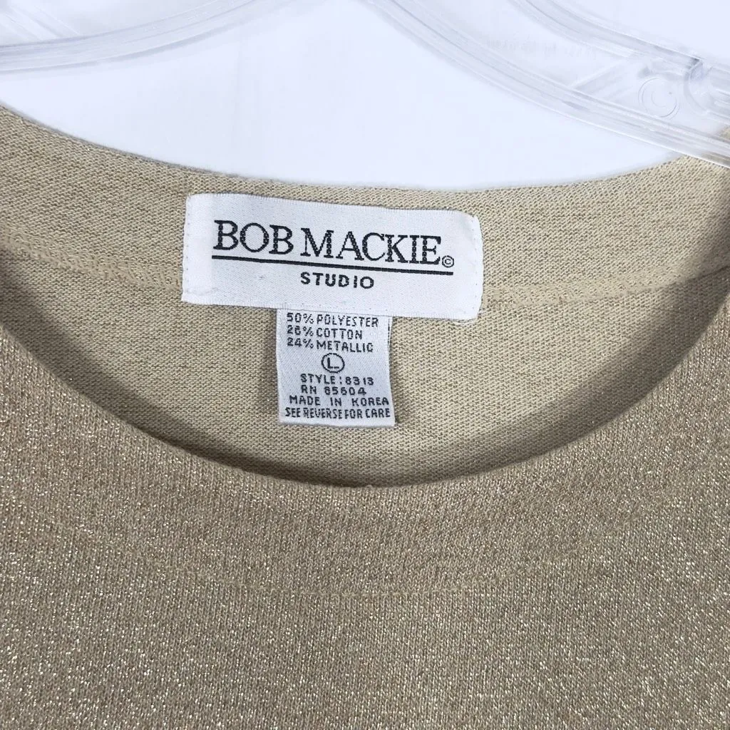Bob Mackie Large Tank‎ Top Gold Metallic Sleeveless VTG Sparkly Knit Womens 1566 - Image 4