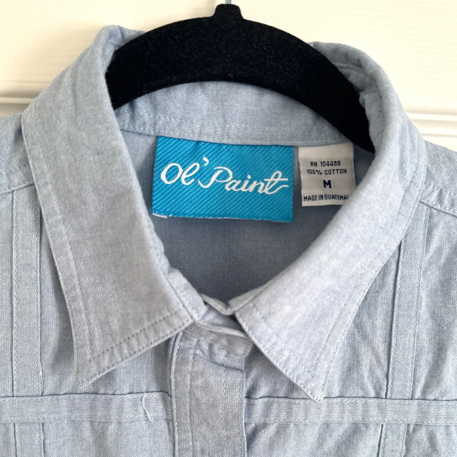 Ol' Paint Retro Western Shirt Textured Cotton Light Blue Button Up Women's M Size M - Image 3
