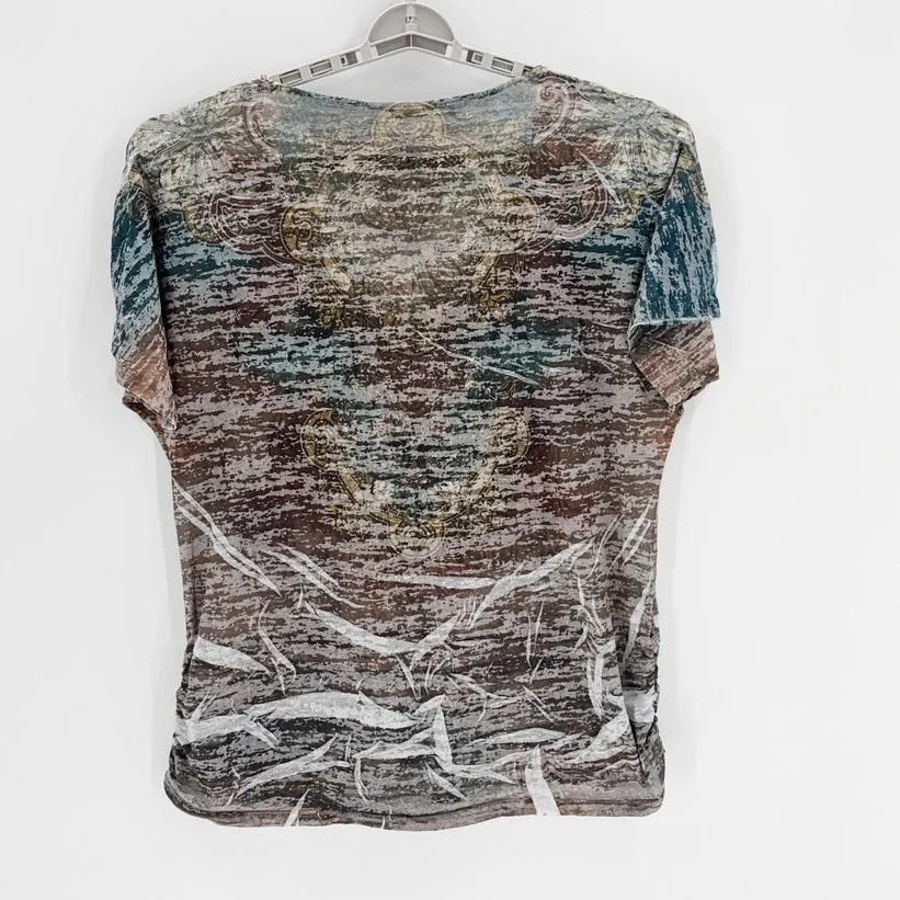 Maurices Y2K vneck burnout studded green brown ruched sides size 3X Y2K Baddie - Image 2