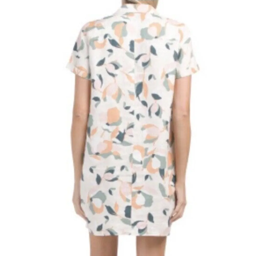 RACHEL ZOE Blush Light Pink 100% Linen Floral Button Up Shirt Dress Size XS - Image 4