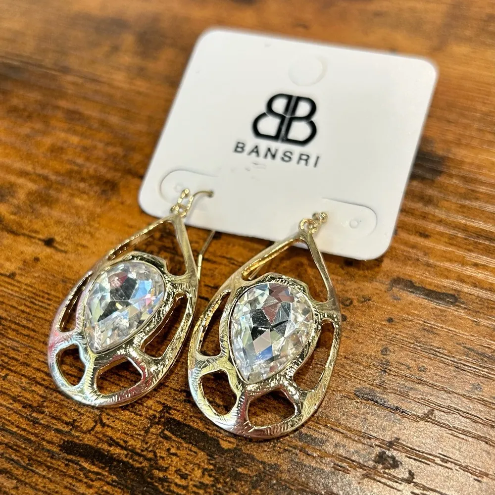 NWT Bansri Gold Clear Crystal Teardrop Statement Dangle Earrings - Image 4