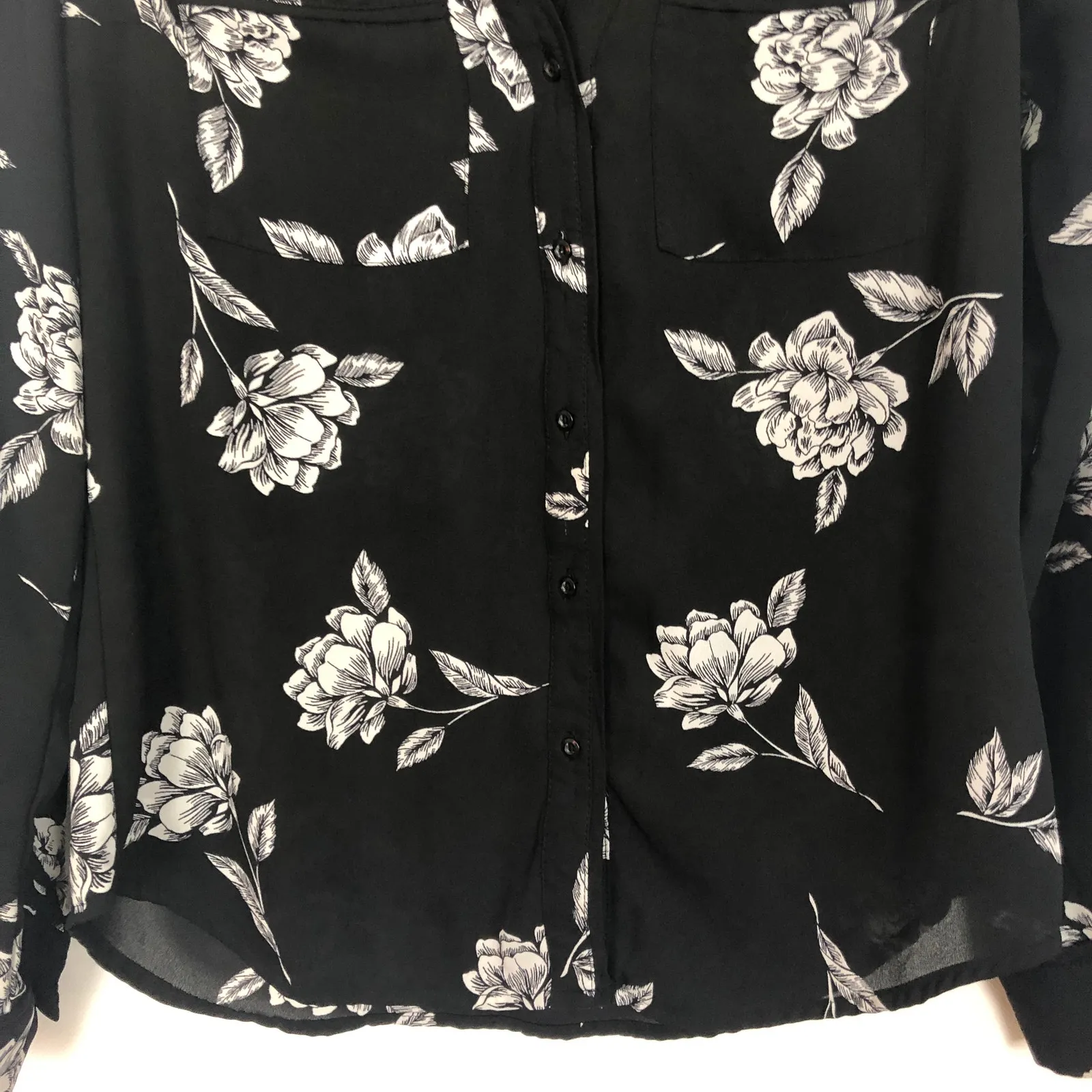 Candie's Floral Black Button Front Chiffon Blouse Size XS - Image 4