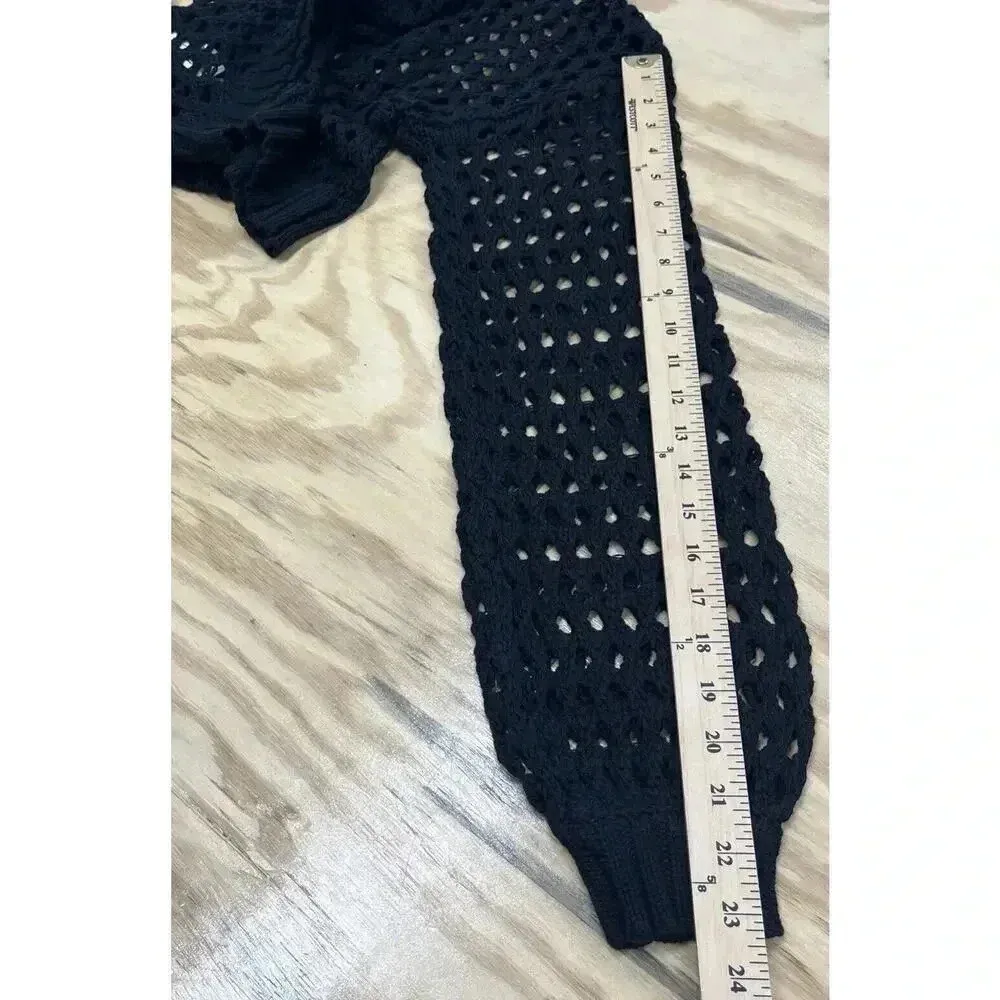 Anthropologie One-Shoulder Crochet Sweater Open Stitch Black Top ONE SIZE NEW - Image 13