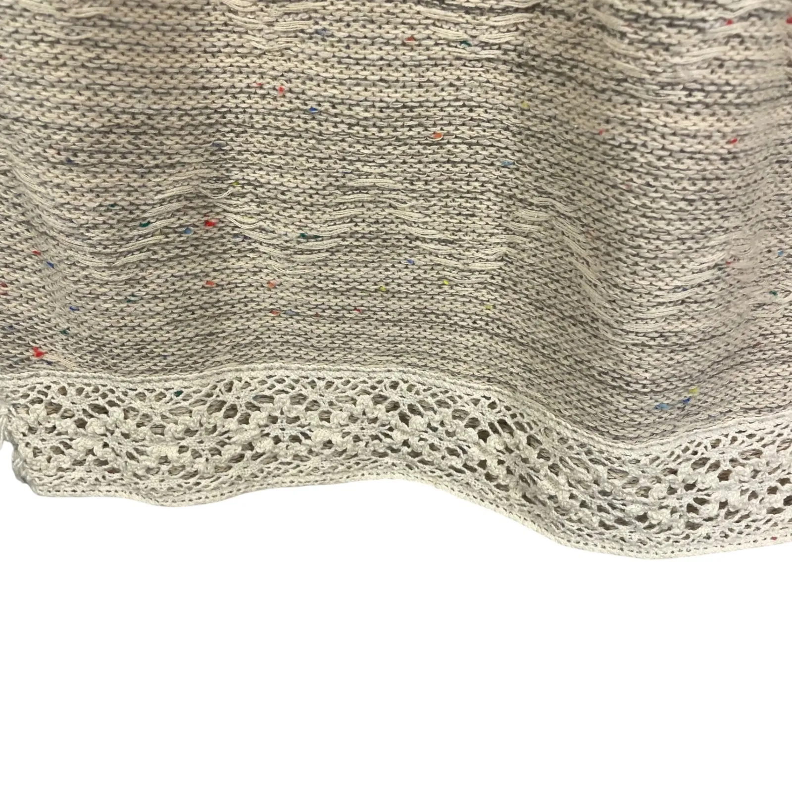Hem & Thread Speckled Knit Sweater Dress Cream Beige Crochet Trim Size Small - Image 10