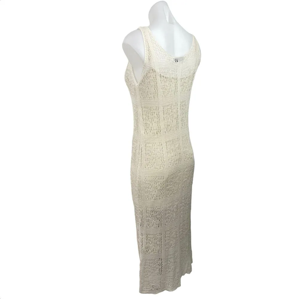 ZARA Off White Open Knit Crochet Summer Beach Sleeveless Midi Tank Dress Sz S - Image 3